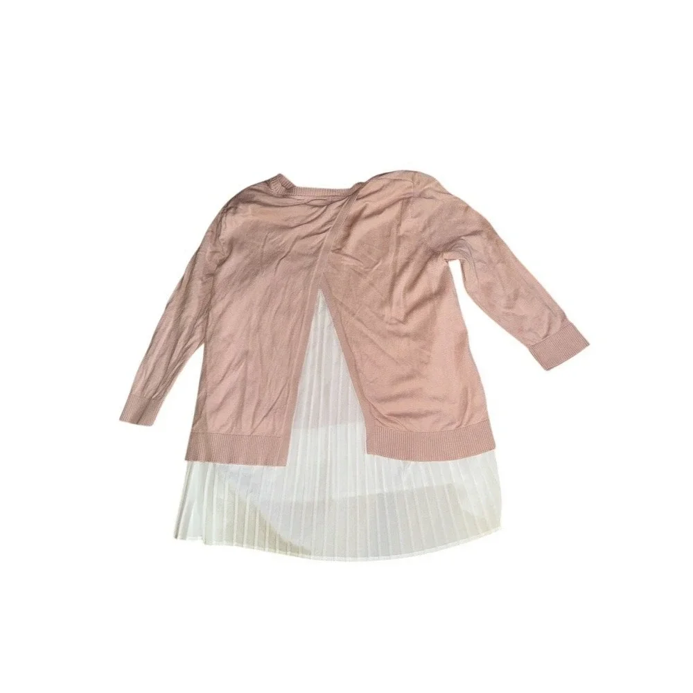Calvin Klein layered chiffon sweater tunic M Blush Pink Pleated lampshade preppy